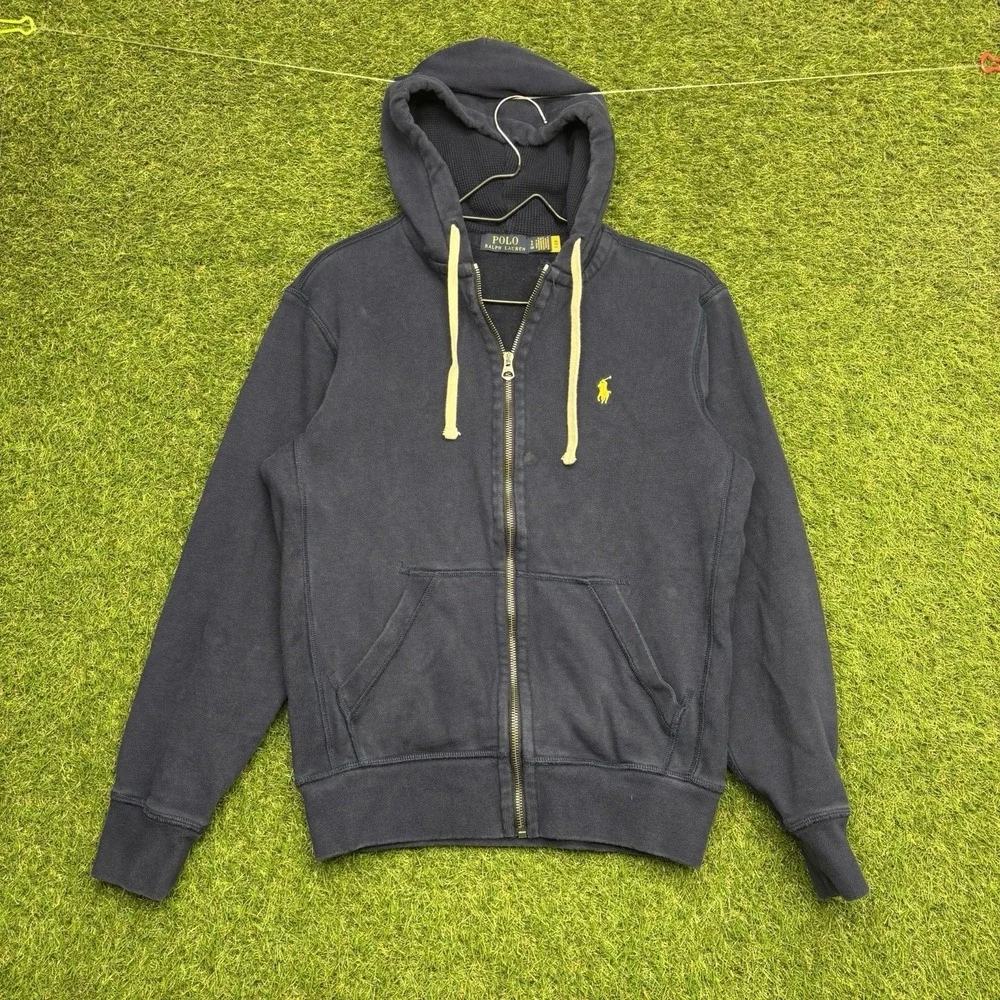 Vintage Polo Ralph Lauren Hoodie Mens Small Blue Y2K Thermal Lined Sweater